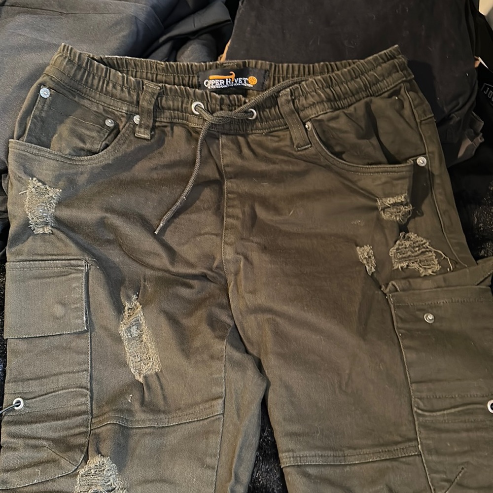 Olive green denim jeans